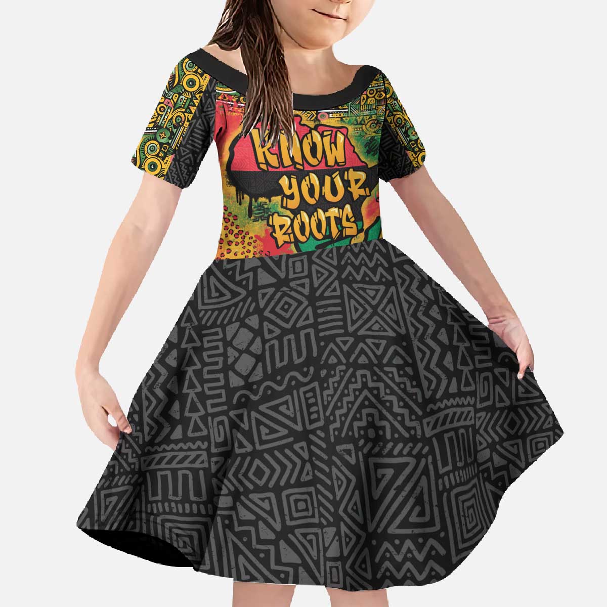 African Map Graffiti Family Matching Off The Shoulder Long Sleeve Dress and Hawaiian Shirt Know You Roots - Wonder Print Shop