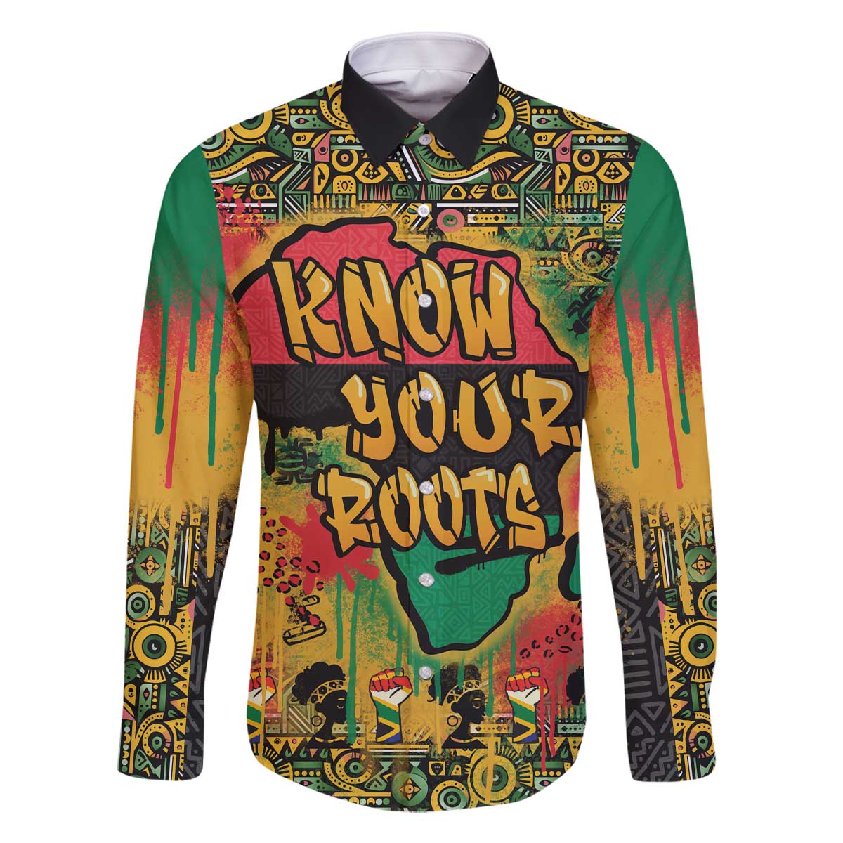 African Map Graffiti Family Matching Off The Shoulder Long Sleeve Dress and Hawaiian Shirt Know You Roots - Wonder Print Shop