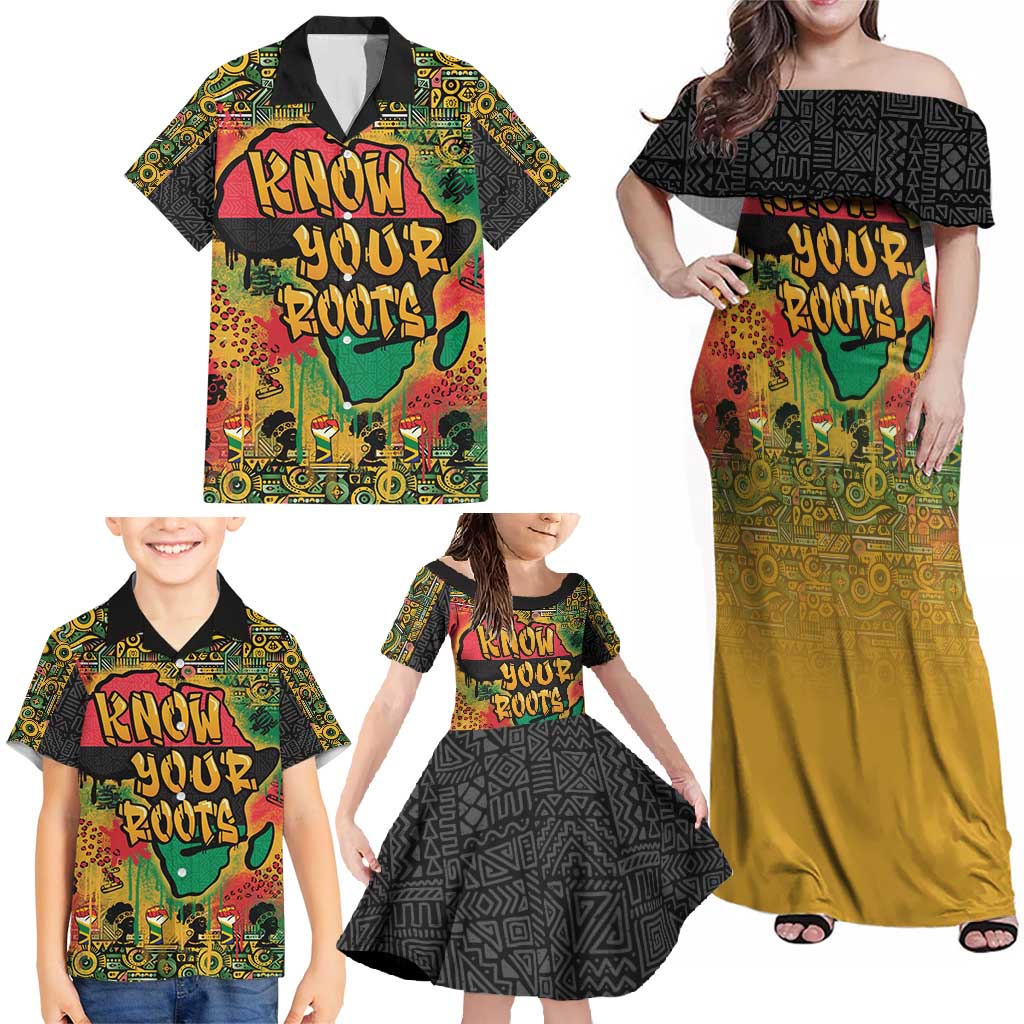 African Map Graffiti Family Matching Off Shoulder Maxi Dress and Hawaiian Shirt Know You Roots - Wonder Print Shop