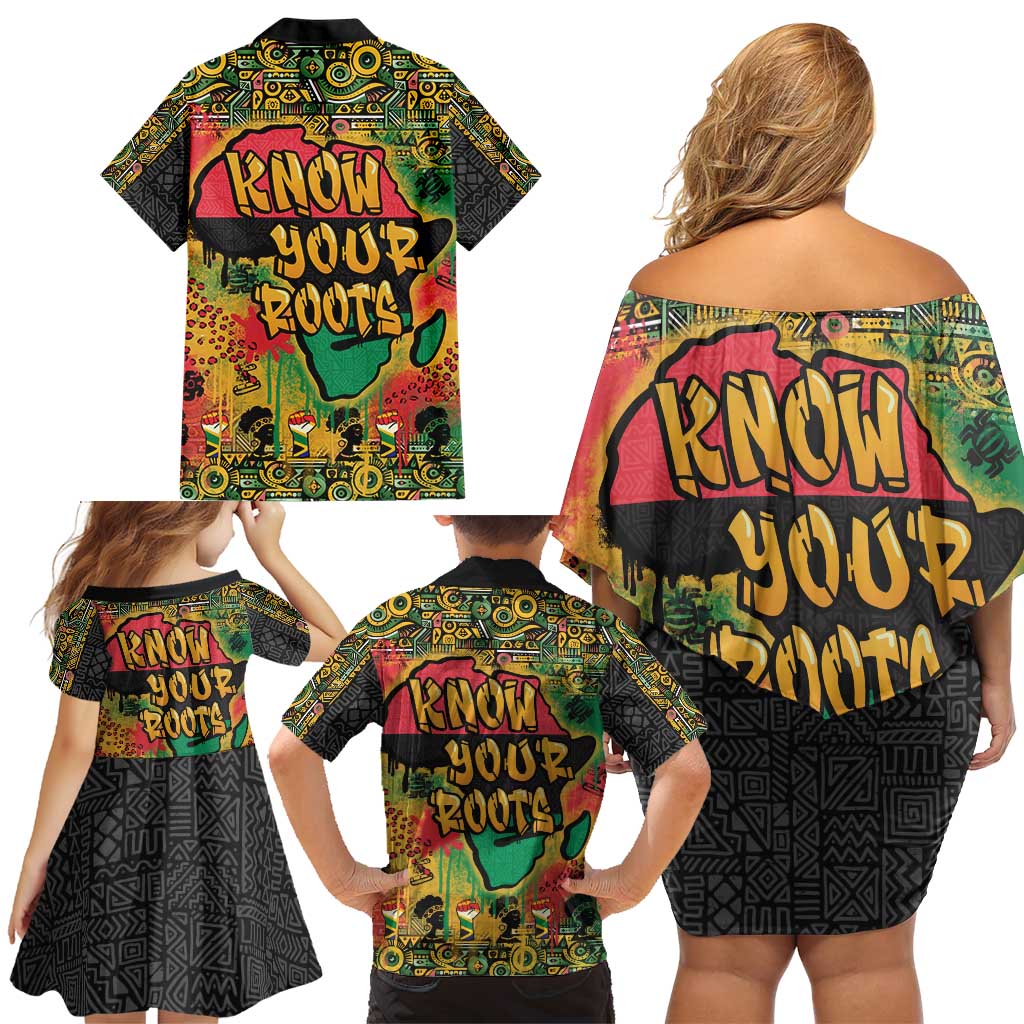 African Map Graffiti Family Matching Off Shoulder Short Dress and Hawaiian Shirt Know You Roots - Wonder Print Shop