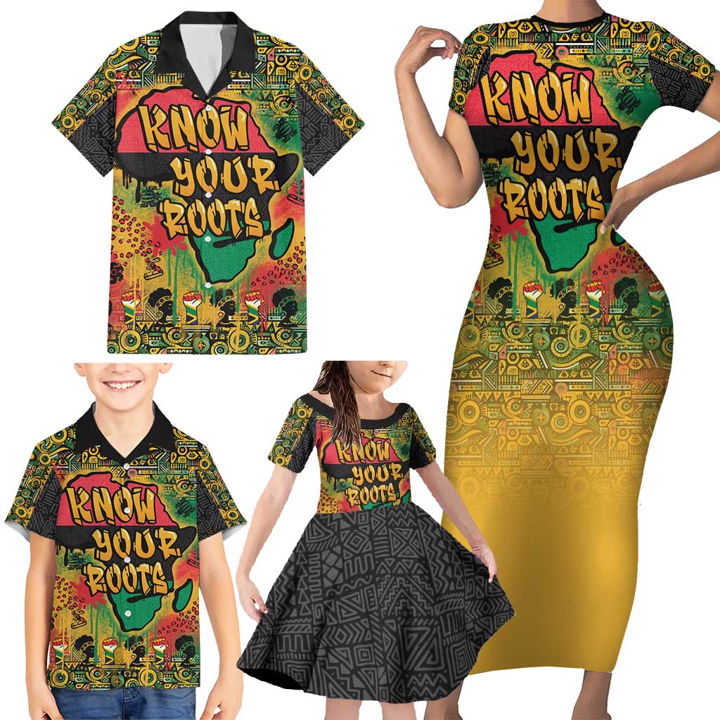 African Map Graffiti Family Matching Short Sleeve Bodycon Dress and Hawaiian Shirt Know You Roots - Wonder Print Shop