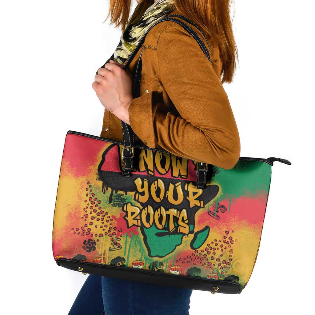 African Map Graffiti Leather Tote Bag Know You Roots - Wonder Print Shop