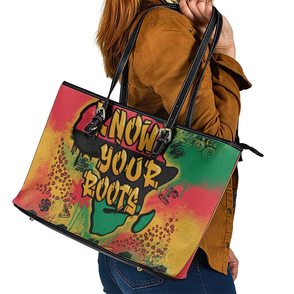 African Map Graffiti Leather Tote Bag Know You Roots - Wonder Print Shop