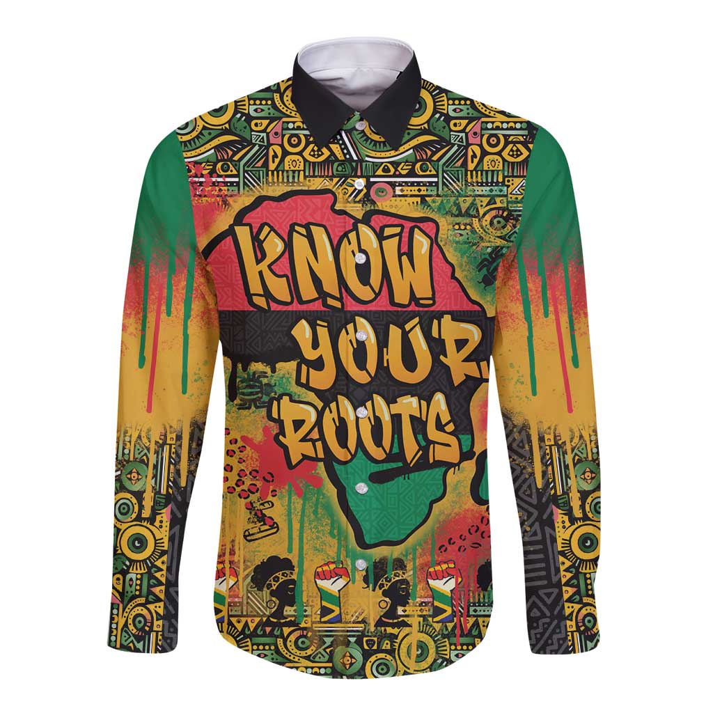 African Map Graffiti Long Sleeve Button Shirt Know You Roots - Wonder Print Shop