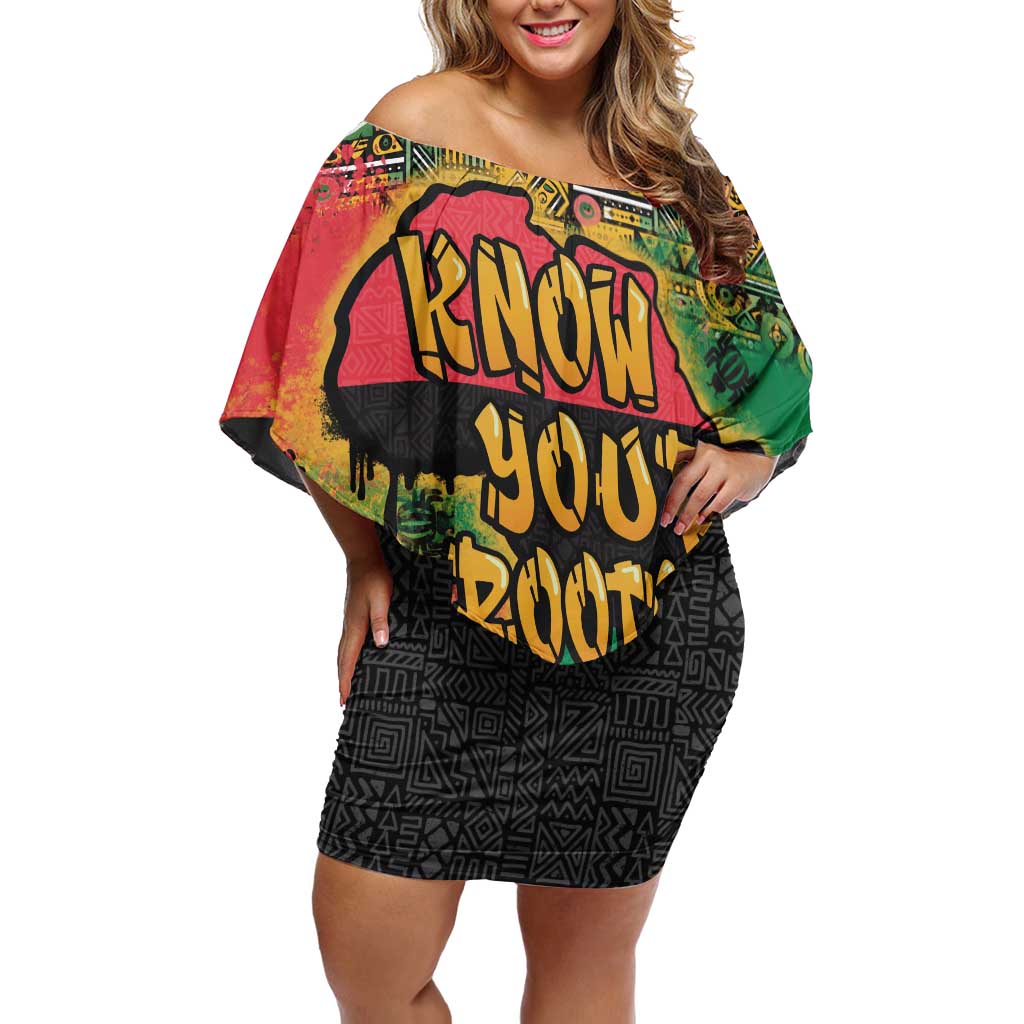 African Map Graffiti Off Shoulder Short Dress Know You Roots - Wonder Print Shop