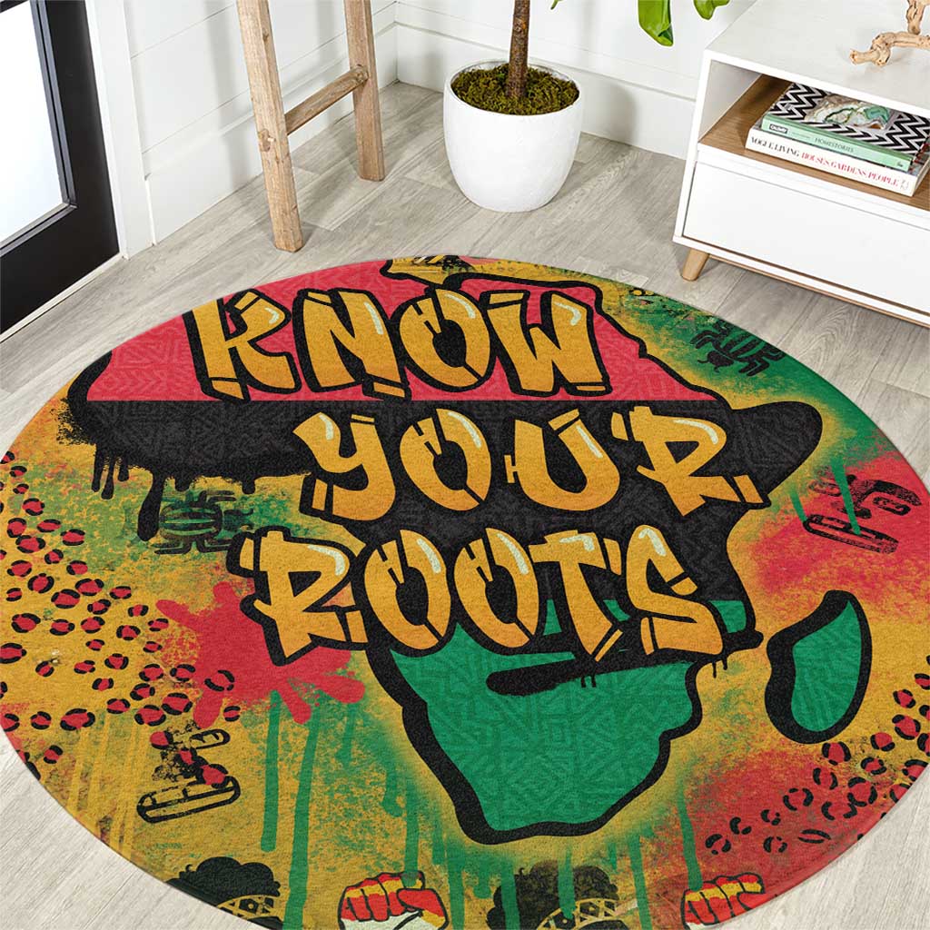 African Map Graffiti Round Carpet Know You Roots