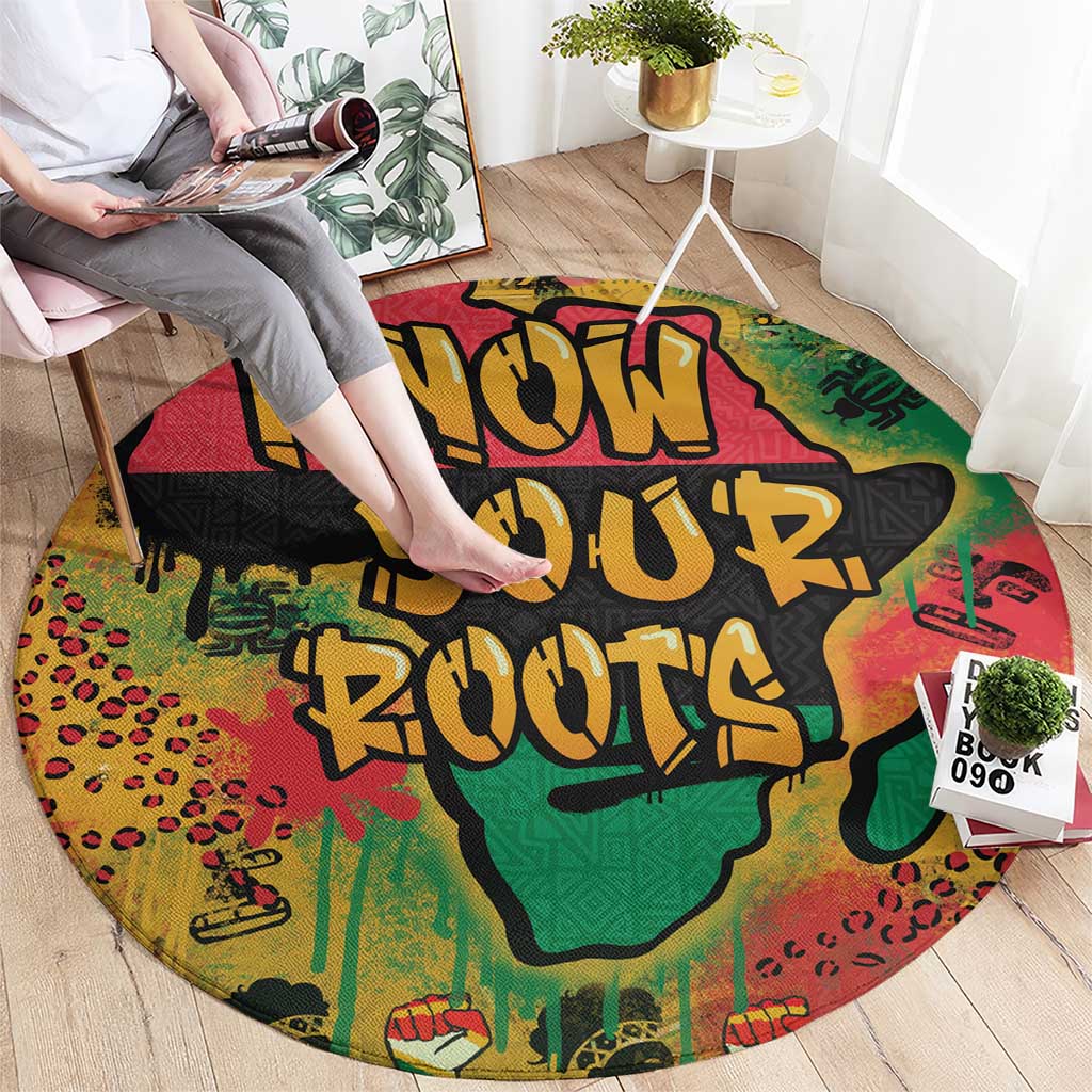 African Map Graffiti Round Carpet Know You Roots