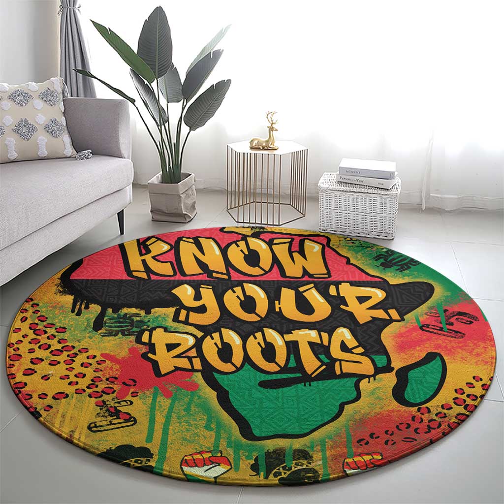 African Map Graffiti Round Carpet Know You Roots