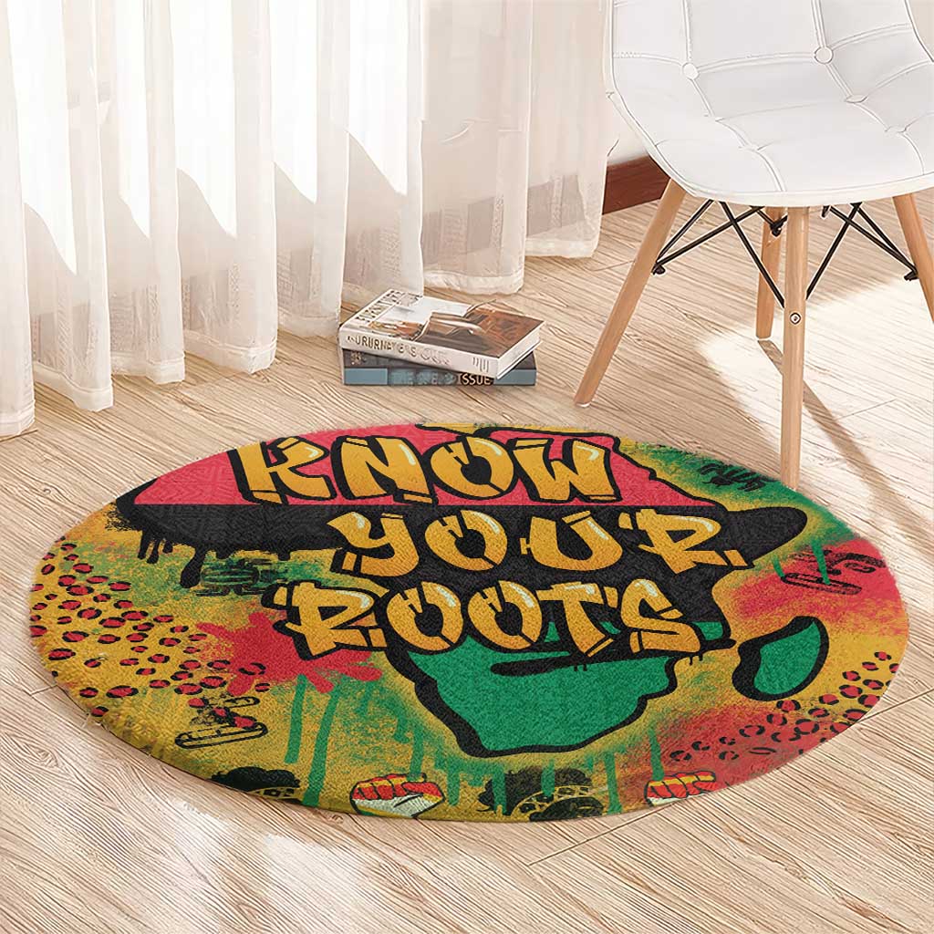 African Map Graffiti Round Carpet Know You Roots