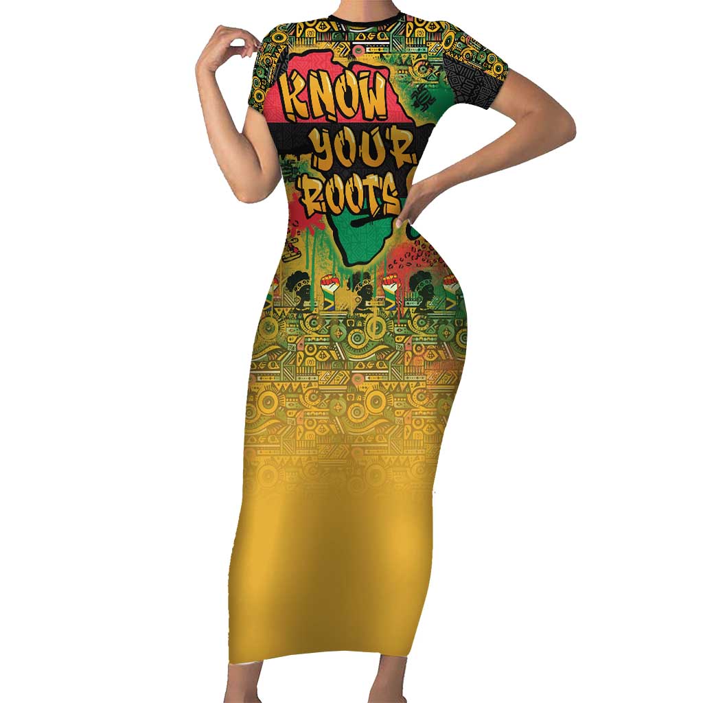 African Map Graffiti Short Sleeve Bodycon Dress Know You Roots - Wonder Print Shop