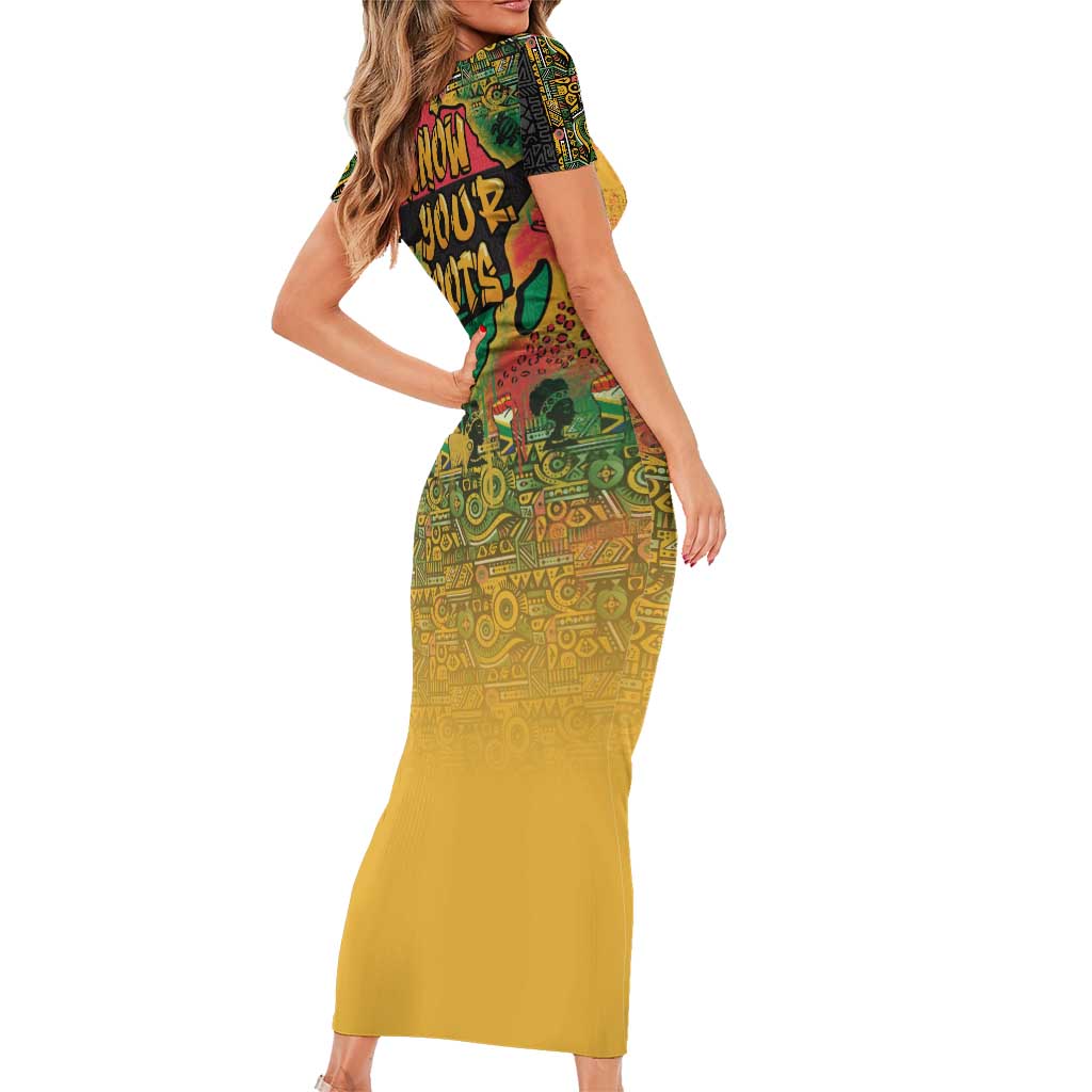 African Map Graffiti Short Sleeve Bodycon Dress Know You Roots - Wonder Print Shop