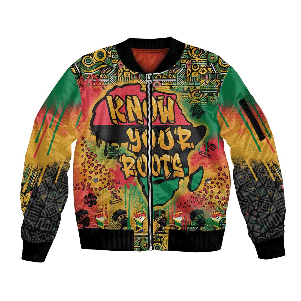 African Map Graffiti Sleeve Zip Bomber Jacket Know You Roots - Wonder Print Shop