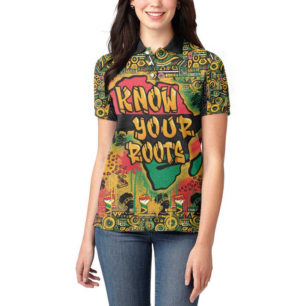 African Map Graffiti Women Polo Shirt Know You Roots - Wonder Print Shop