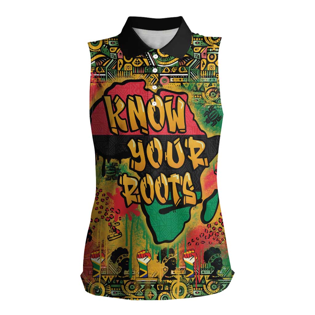 African Map Graffiti Women Sleeveless Polo Shirt Know You Roots - Wonder Print Shop