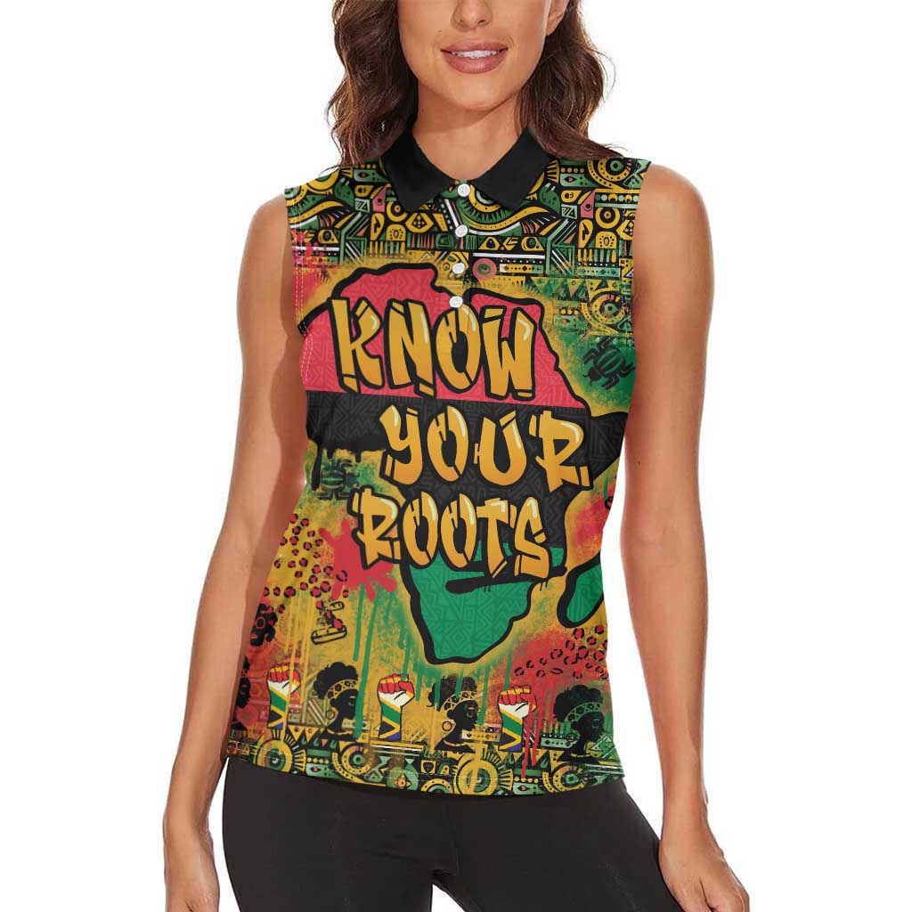 African Map Graffiti Women Sleeveless Polo Shirt Know You Roots - Wonder Print Shop