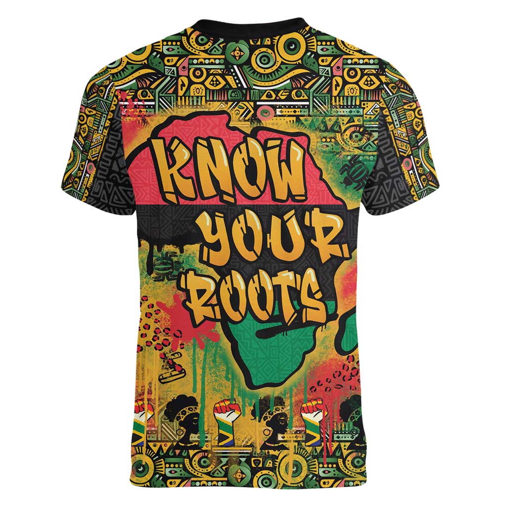 African Map Graffiti Women V-Neck T-Shirt Know You Roots - Wonder Print Shop