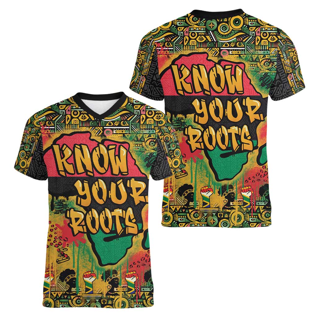 African Map Graffiti Women V-Neck T-Shirt Know You Roots - Wonder Print Shop