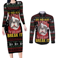 Give Your Heart Pitbull Dog Couples Matching Long Sleeve Bodycon Dress and Long Sleeve Button Shirt The Will Never Break It - Wonder Print Shop