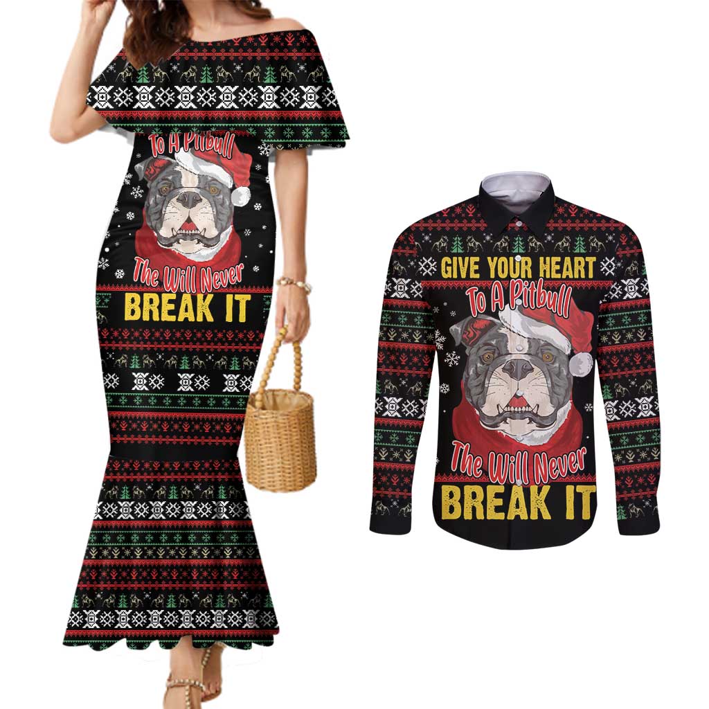 Give Your Heart Pitbull Dog Couples Matching Mermaid Dress and Long Sleeve Button Shirt The Will Never Break It