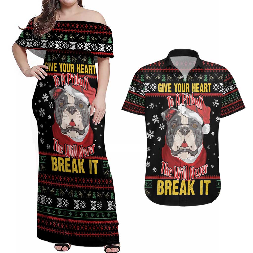 Give Your Heart Pitbull Dog Couples Matching Off Shoulder Maxi Dress and Hawaiian Shirt The Will Never Break It - Wonder Print Shop