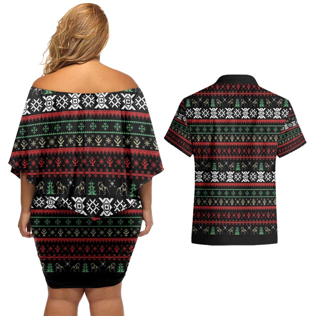 Give Your Heart Pitbull Dog Couples Matching Off Shoulder Short Dress and Hawaiian Shirt The Will Never Break It - Wonder Print Shop