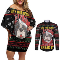 Give Your Heart Pitbull Dog Couples Matching Off Shoulder Short Dress and Long Sleeve Button Shirt The Will Never Break It - Wonder Print Shop