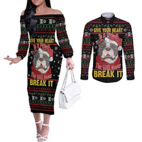 Give Your Heart Pitbull Dog Couples Matching Off The Shoulder Long Sleeve Dress and Long Sleeve Button Shirt The Will Never Break It