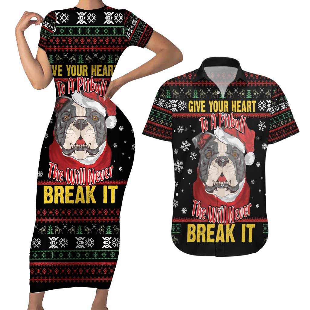 Give Your Heart Pitbull Dog Couples Matching Short Sleeve Bodycon Dress and Hawaiian Shirt The Will Never Break It - Wonder Print Shop