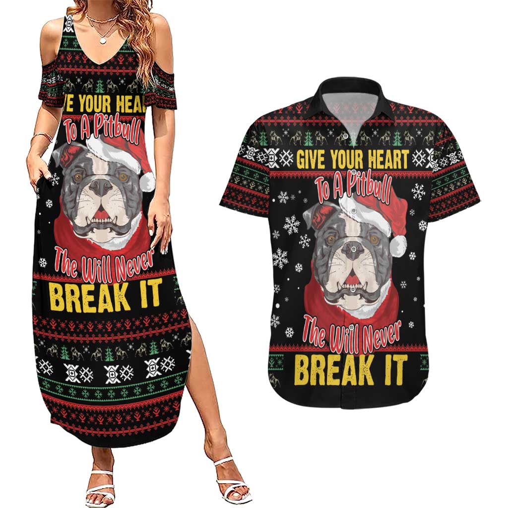 Give Your Heart Pitbull Dog Couples Matching Summer Maxi Dress and Hawaiian Shirt The Will Never Break It - Wonder Print Shop
