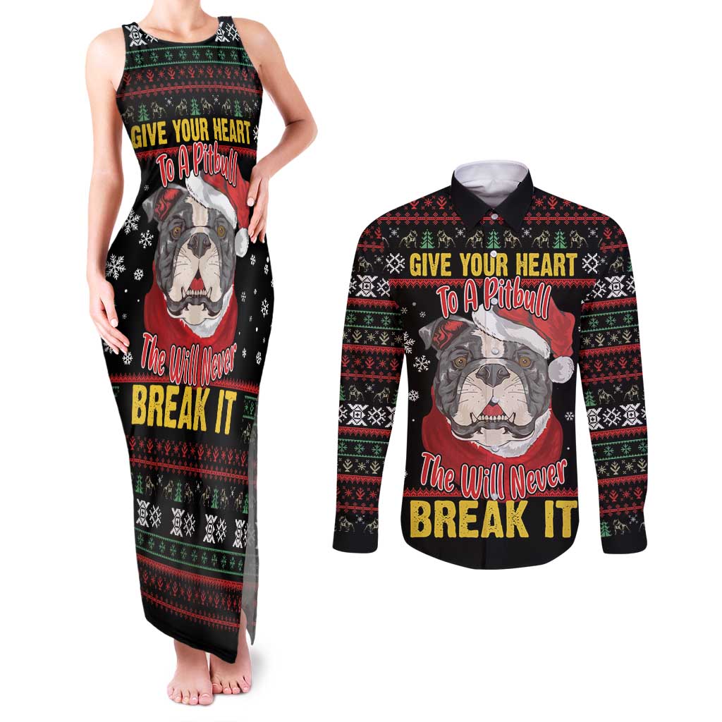 Give Your Heart Pitbull Dog Couples Matching Tank Maxi Dress and Long Sleeve Button Shirt The Will Never Break It - Wonder Print Shop