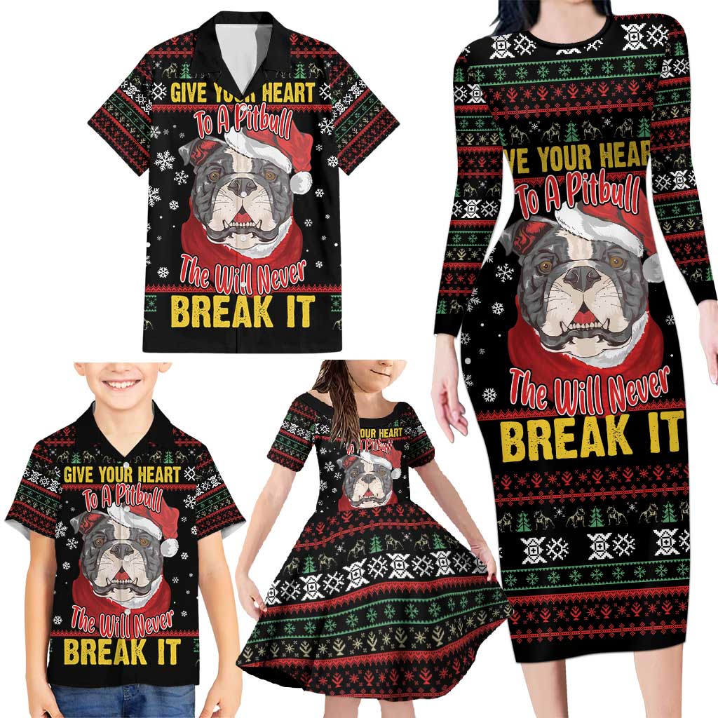 Give Your Heart Pitbull Dog Family Matching Long Sleeve Bodycon Dress and Hawaiian Shirt The Will Never Break It - Wonder Print Shop