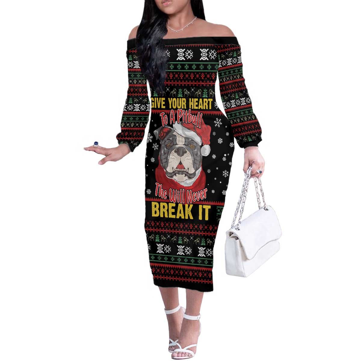 Give Your Heart Pitbull Dog Family Matching Off The Shoulder Long Sleeve Dress and Hawaiian Shirt The Will Never Break It - Wonder Print Shop