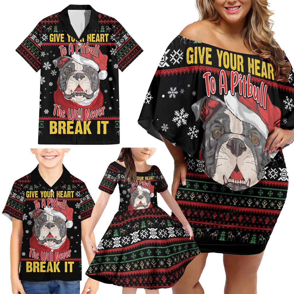 Give Your Heart Pitbull Dog Family Matching Off Shoulder Short Dress and Hawaiian Shirt The Will Never Break It - Wonder Print Shop