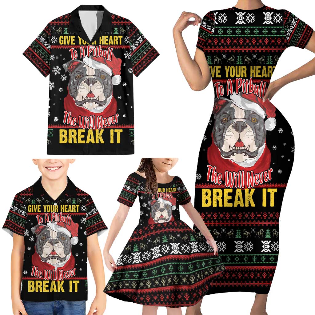 Give Your Heart Pitbull Dog Family Matching Short Sleeve Bodycon Dress and Hawaiian Shirt The Will Never Break It - Wonder Print Shop