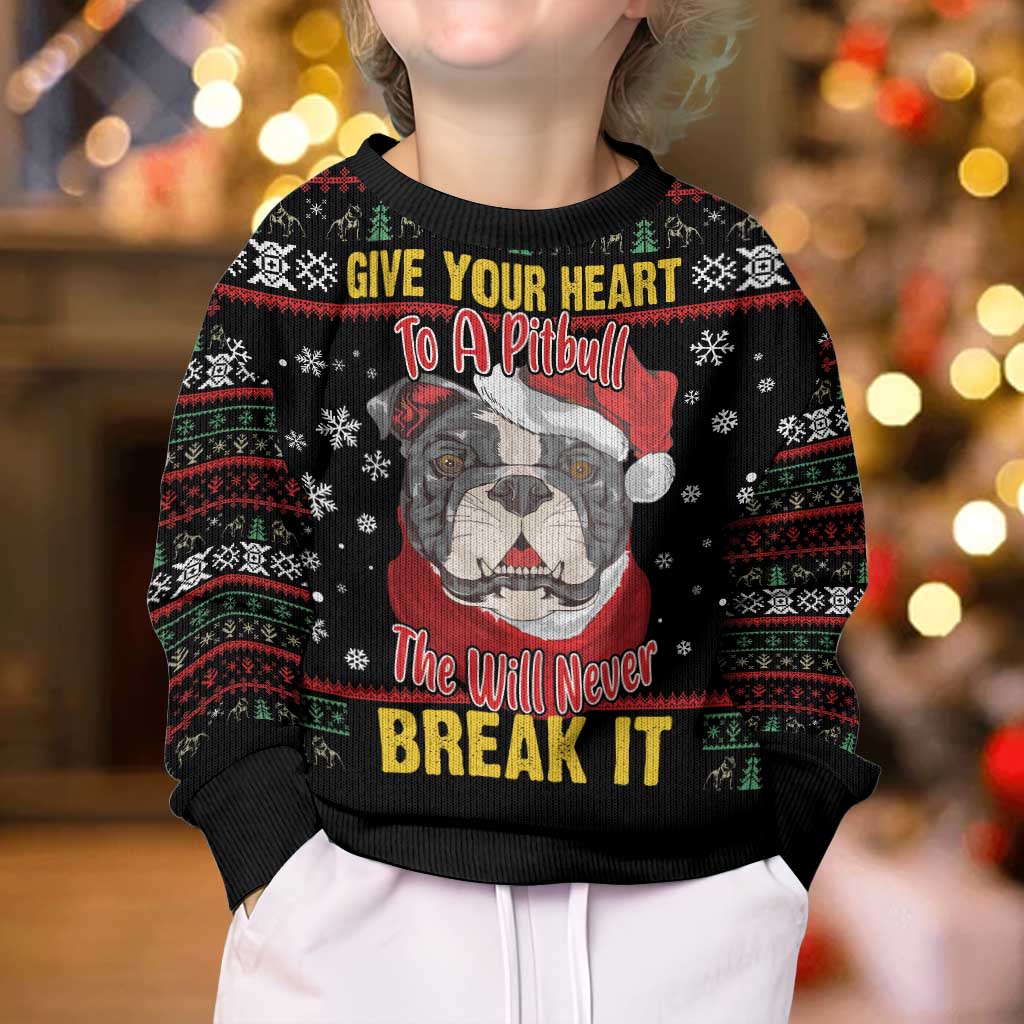 Give Your Heart Pitbull Dog Kid Ugly Christmas Sweater The Will Never Break It - Wonder Print Shop