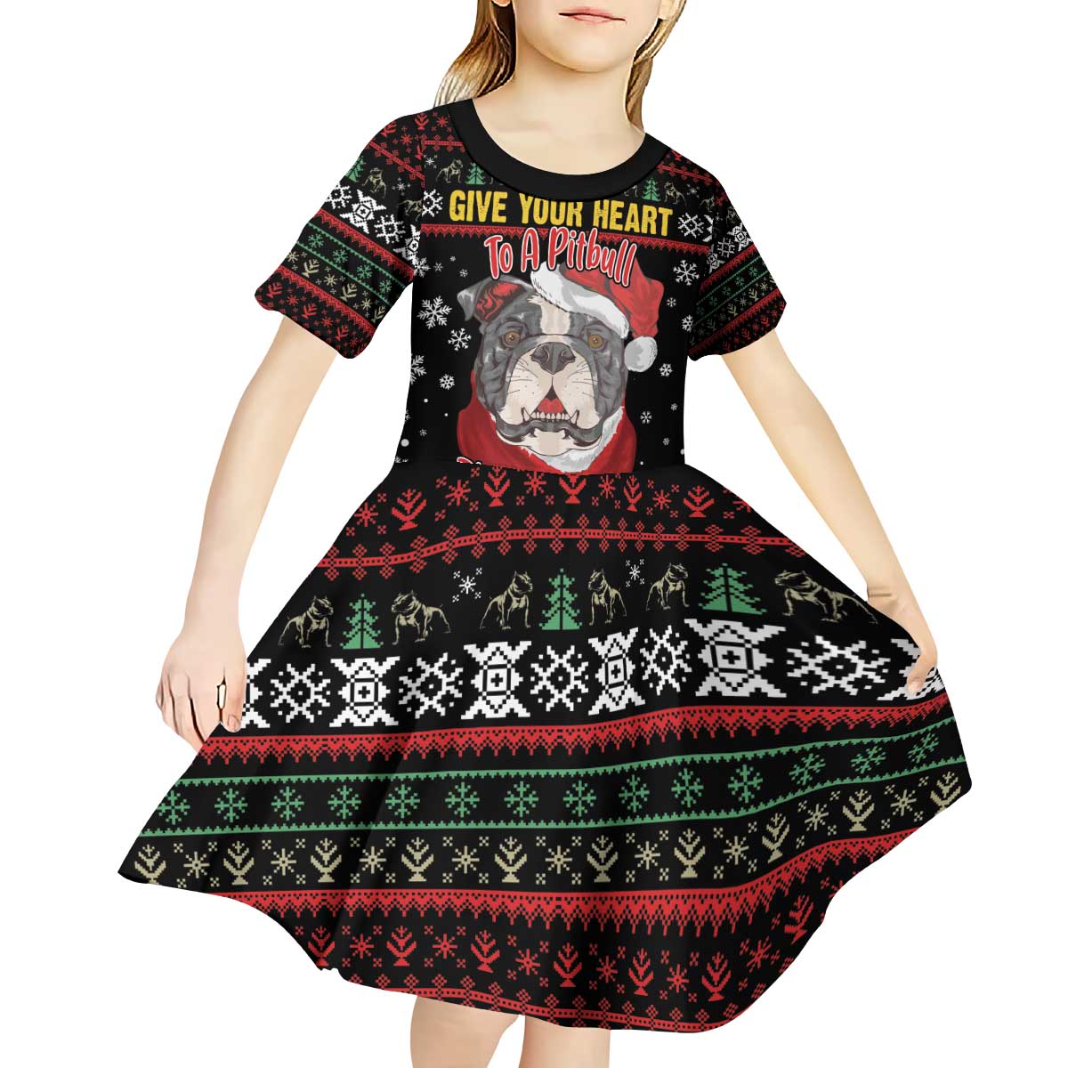 Give Your Heart Pitbull Dog Kid Short Sleeve Dress The Will Never Break It - Wonder Print Shop