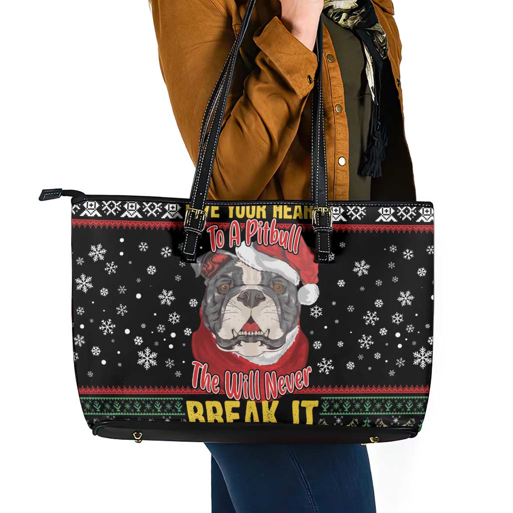 Give Your Heart Pitbull Dog Leather Tote Bag The Will Never Break It - Wonder Print Shop