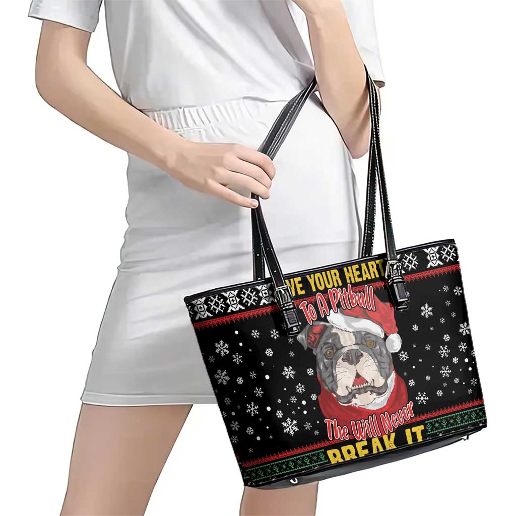 Give Your Heart Pitbull Dog Leather Tote Bag The Will Never Break It - Wonder Print Shop