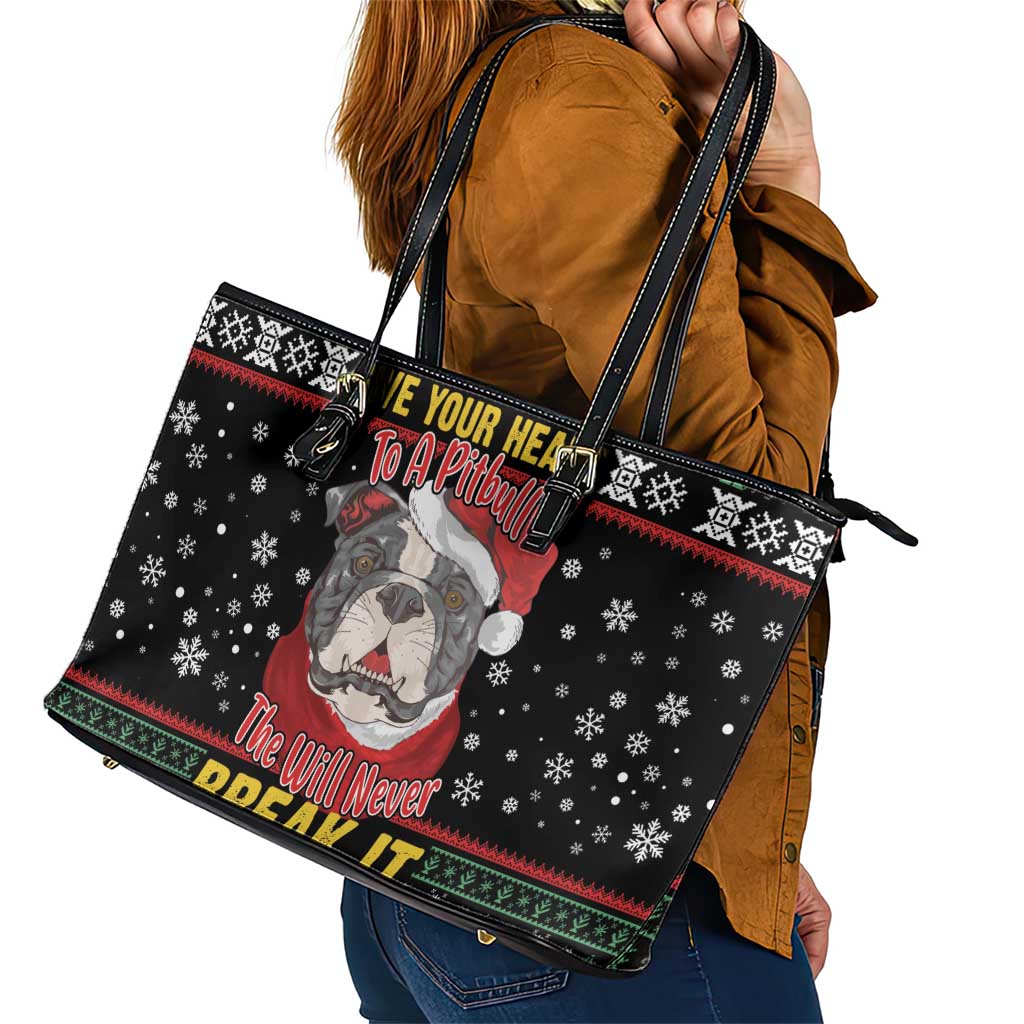 Give Your Heart Pitbull Dog Leather Tote Bag The Will Never Break It - Wonder Print Shop