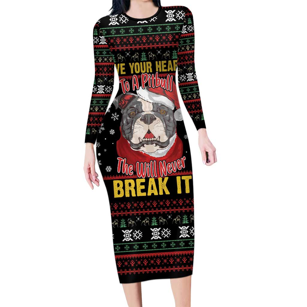 Give Your Heart Pitbull Dog Long Sleeve Bodycon Dress The Will Never Break It - Wonder Print Shop