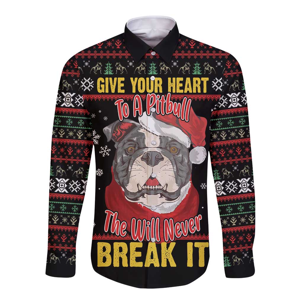 Give Your Heart Pitbull Dog Long Sleeve Button Shirt The Will Never Break It - Wonder Print Shop