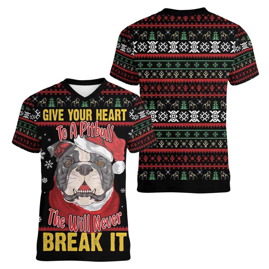 Give Your Heart Pitbull Dog Women V-Neck T-Shirt The Will Never Break It - Wonder Print Shop