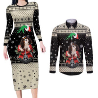 Cavalier King Charles Spaniel Xmas Ball Couples Matching Long Sleeve Bodycon Dress and Long Sleeve Button Shirt Christmas Dog Lovers - Wonder Print Shop