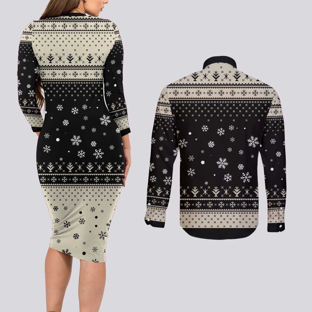 Cavalier King Charles Spaniel Xmas Ball Couples Matching Long Sleeve Bodycon Dress and Long Sleeve Button Shirt Christmas Dog Lovers - Wonder Print Shop