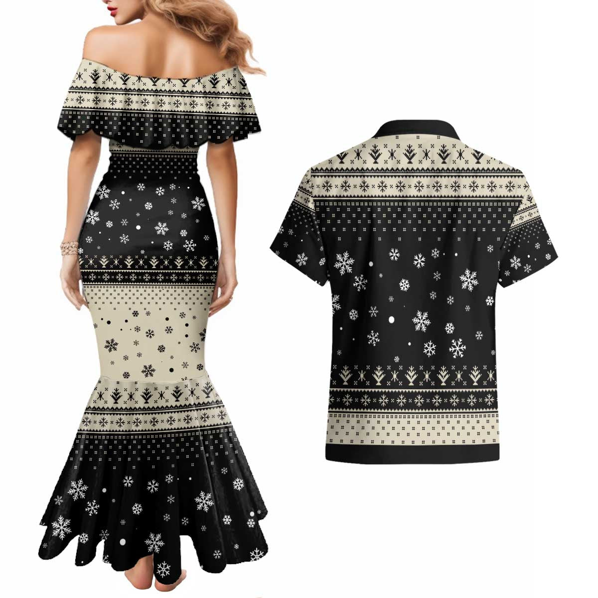 Cavalier King Charles Spaniel Xmas Ball Couples Matching Mermaid Dress and Hawaiian Shirt Christmas Dog Lovers - Wonder Print Shop