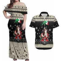 Cavalier King Charles Spaniel Xmas Ball Couples Matching Off Shoulder Maxi Dress and Hawaiian Shirt Christmas Dog Lovers - Wonder Print Shop