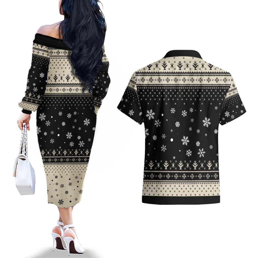Cavalier King Charles Spaniel Xmas Ball Couples Matching Off The Shoulder Long Sleeve Dress and Hawaiian Shirt Christmas Dog Lovers - Wonder Print Shop