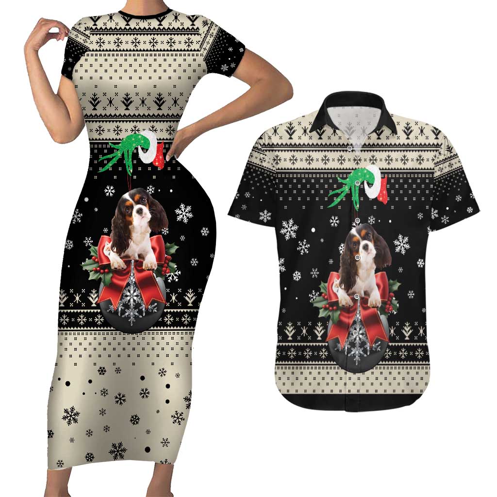 Cavalier King Charles Spaniel Xmas Ball Couples Matching Short Sleeve Bodycon Dress and Hawaiian Shirt Christmas Dog Lovers - Wonder Print Shop