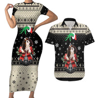 Cavalier King Charles Spaniel Xmas Ball Couples Matching Short Sleeve Bodycon Dress and Hawaiian Shirt Christmas Dog Lovers - Wonder Print Shop