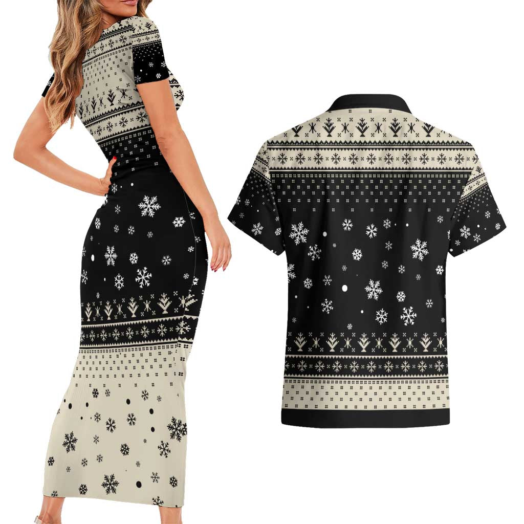 Cavalier King Charles Spaniel Xmas Ball Couples Matching Short Sleeve Bodycon Dress and Hawaiian Shirt Christmas Dog Lovers - Wonder Print Shop